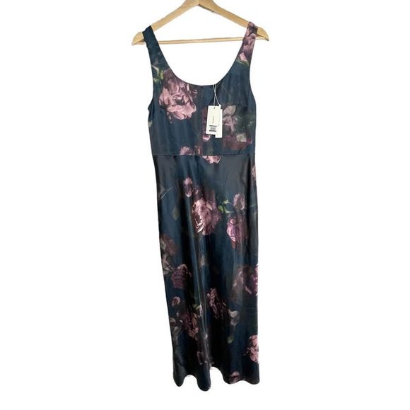 Vince Dress Night Garden Square Neck Slip Long Maxi Floral Navy Blue Size 6 - Picture 6 of 12